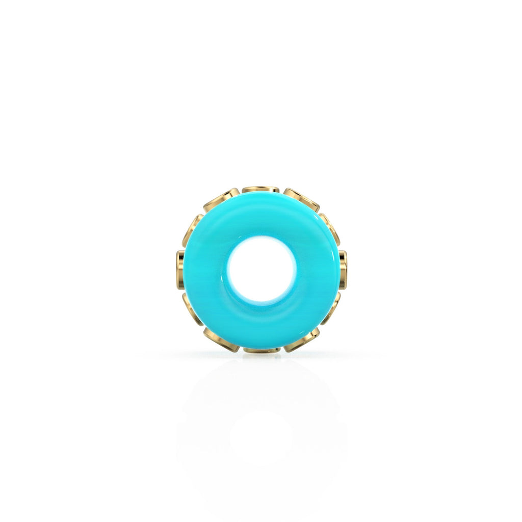 Blue Sky Turquoise Real Diamond 18k Solid Gold Eternity Rondelle Wheel Spacer Large Hole Necklace Charm Beads - Jalvi & Co.