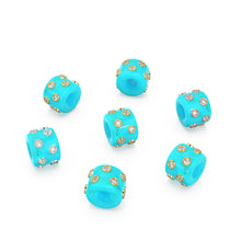 Load image into Gallery viewer, Blue Sky Turquoise Real Diamond 18k Solid Gold Eternity Rondelle Wheel Spacer Large Hole Necklace Charm Beads - Jalvi & Co.