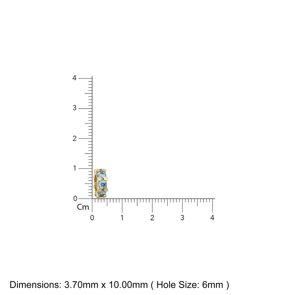 Aquamarine 14K Large Solid Italian Gold Diamond Rondels, Necklace Charm Roundel, Aquamarine, Enhancer Charm, Pave set Aquamarine, December