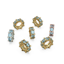 Load image into Gallery viewer, Aquamarine 14K Large Solid Italian Gold Diamond Rondels, Necklace Charm Roundel, Aquamarine, Enhancer Charm, Pave set Aquamarine, December