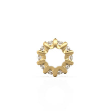 Load image into Gallery viewer, Scalloped 14k Gold Roundel Round Diamonds Charm, Diamonds Wheel Charm, Round Charm Holder, Spacer Eternity Round Connector, April birthstone