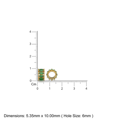 Large hole 10mm 18k Solid Yellow Gold Emerald Eternity Rondelle Wheel Bead Finding Spacer / Marquise Cut Gold Bead / European Gold Big Bead