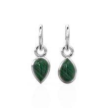 Load image into Gallery viewer, Malachite Pear Solid Gold Charm / Natural Green Gemstone Handmade Gold Pendant / 1pc 14k Solid Yellow Gold Jewelry Making Findings April May