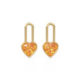 Citrine Heart Solid Gold Charm Pair Earrings / Natural Golden Gemstone Gold Pendant / 14k Gold November Birthstone Jewelry Making Finding