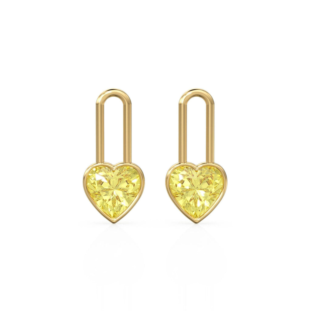 Lemon Quartz Heart Solid Gold Charm Pair Earrings / Yellow Gemstone Gold Pendant / 14k Gold February Birthstone Jewelry Making Finding