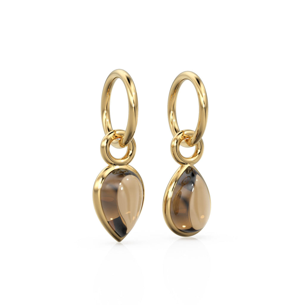 Smoky Quartz Pear Solid Gold Charm / Natural Brown Gemstone Handmade Gold Pendant / 14k Solid Yellow Gold Jewelry Making Finding November