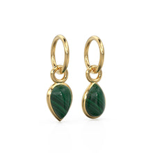 Load image into Gallery viewer, Malachite Pear Solid Gold Charm / Natural Green Gemstone Handmade Gold Pendant / 1pc 14k Solid Yellow Gold Jewelry Making Findings April May