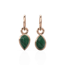 Load image into Gallery viewer, Malachite Pear Solid Gold Charm / Natural Green Gemstone Handmade Gold Pendant / 1pc 14k Solid Yellow Gold Jewelry Making Findings April May