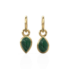 Load image into Gallery viewer, Malachite Pear Solid Gold Charm / Natural Green Gemstone Handmade Gold Pendant / 1pc 14k Solid Yellow Gold Jewelry Making Findings April May