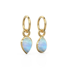 Load image into Gallery viewer, Rainbow Moonstone Pear Solid Gold Charm / Natural Flash Gemstone Handmade Gold Pendant / 14k Solid Yellow Gold Jewelry Making Finding June