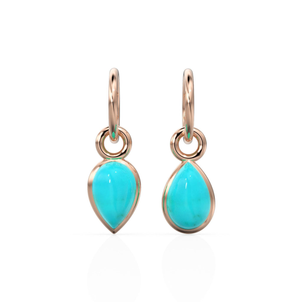 Turquoise Pear Solid Gold Charm / Sleeping Beauty Blue Handmade Gold Pendant / 1pc 14k Solid Yellow Gold Jewelry Making Findings December