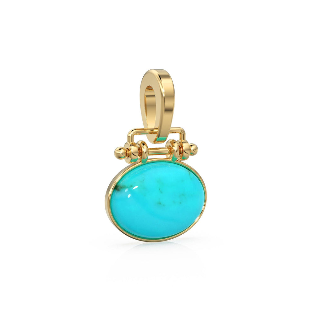 18mm x 27mm 18k Solid Yellow Gold LARGE Sleeping Beauty Turquoise Pear Bezel Pendant Charm With 5.6mm Loop Jump Ring St Patricks Day