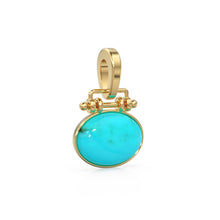 Load image into Gallery viewer, 18mm x 27mm 18k Solid Yellow Gold LARGE Sleeping Beauty Turquoise Pear Bezel Pendant Charm With 5.6mm Loop Jump Ring St Patricks Day