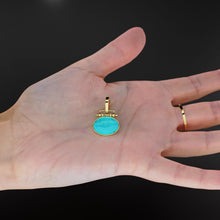 Load image into Gallery viewer, 18mm x 27mm 18k Solid Yellow Gold LARGE Sleeping Beauty Turquoise Pear Bezel Pendant Charm With 5.6mm Loop Jump Ring St Patricks Day