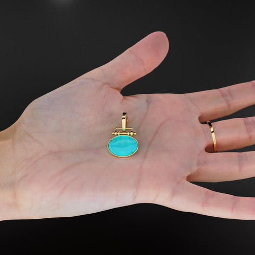 18mm x 27mm 18k Solid Yellow Gold LARGE Sleeping Beauty Turquoise Pear Bezel Pendant Charm With 5.6mm Loop Jump Ring St Patricks Day