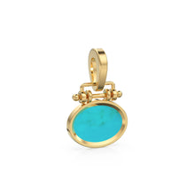 Load image into Gallery viewer, 18mm x 27mm 18k Solid Yellow Gold LARGE Sleeping Beauty Turquoise Pear Bezel Pendant Charm With 5.6mm Loop Jump Ring St Patricks Day