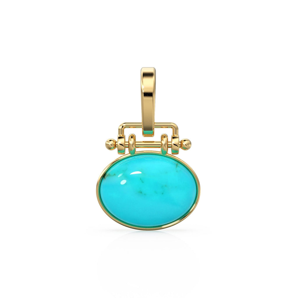 18mm x 27mm 18k Solid Yellow Gold LARGE Sleeping Beauty Turquoise Pear Bezel Pendant Charm With 5.6mm Loop Jump Ring St Patricks Day