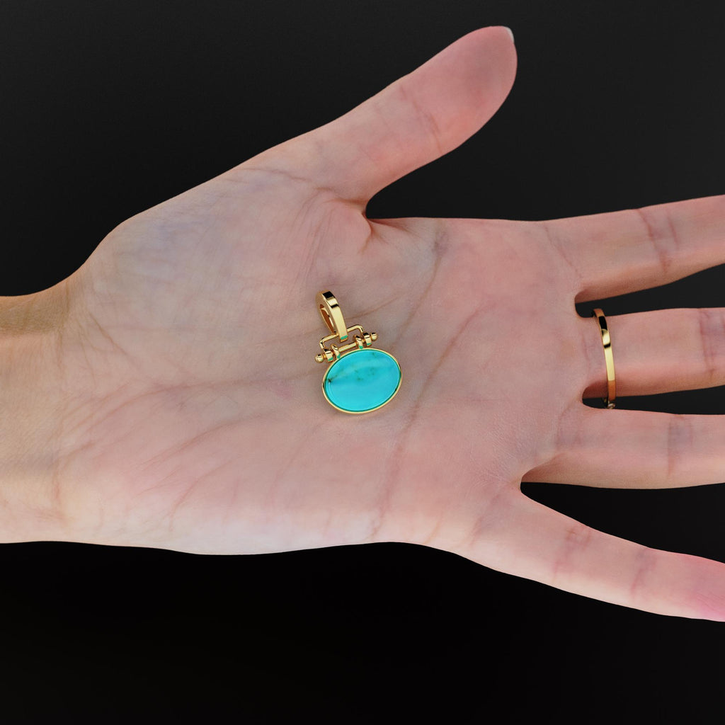 18mm x 27mm 18k Solid Yellow Gold LARGE Sleeping Beauty Turquoise Pear Bezel Pendant Charm With 5.6mm Loop Jump Ring St Patricks Day