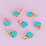 18mm x 27mm 18k Solid Yellow Gold LARGE Sleeping Beauty Turquoise Pear Bezel Pendant Charm With 5.6mm Loop Jump Ring St Patricks Day