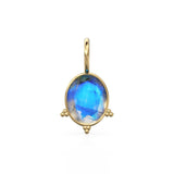 10mm Rainbow Moonstone 18k Charm, 14K Solid Gold Charm, Blue Flash Gemstone Faceted Oval Charm Necklace, June Birthstone Gold Charm Pendant