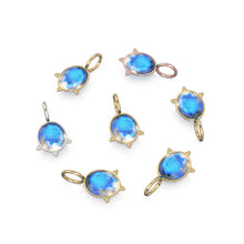 Load image into Gallery viewer, 10mm Rainbow Moonstone 18k Charm, 14K Solid Gold Charm, Blue Flash Gemstone Faceted Oval Charm Necklace, June Birthstone Gold Charm Pendant