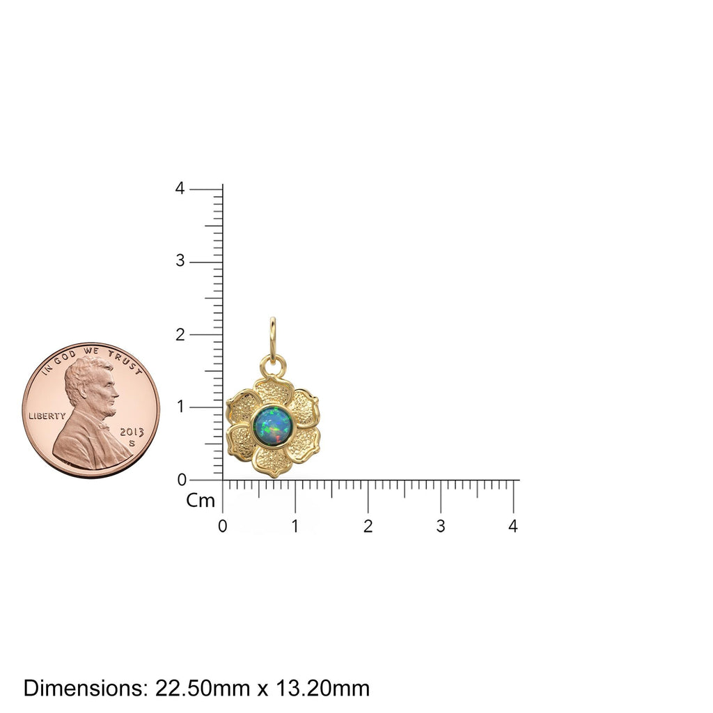 18k Gold Flower opal Charm Pendant / 5 mm Round Opal / 18k Gold Pendant / Opal Jewelry Multi Fire Opal, October Birthstone Necklace Pendant