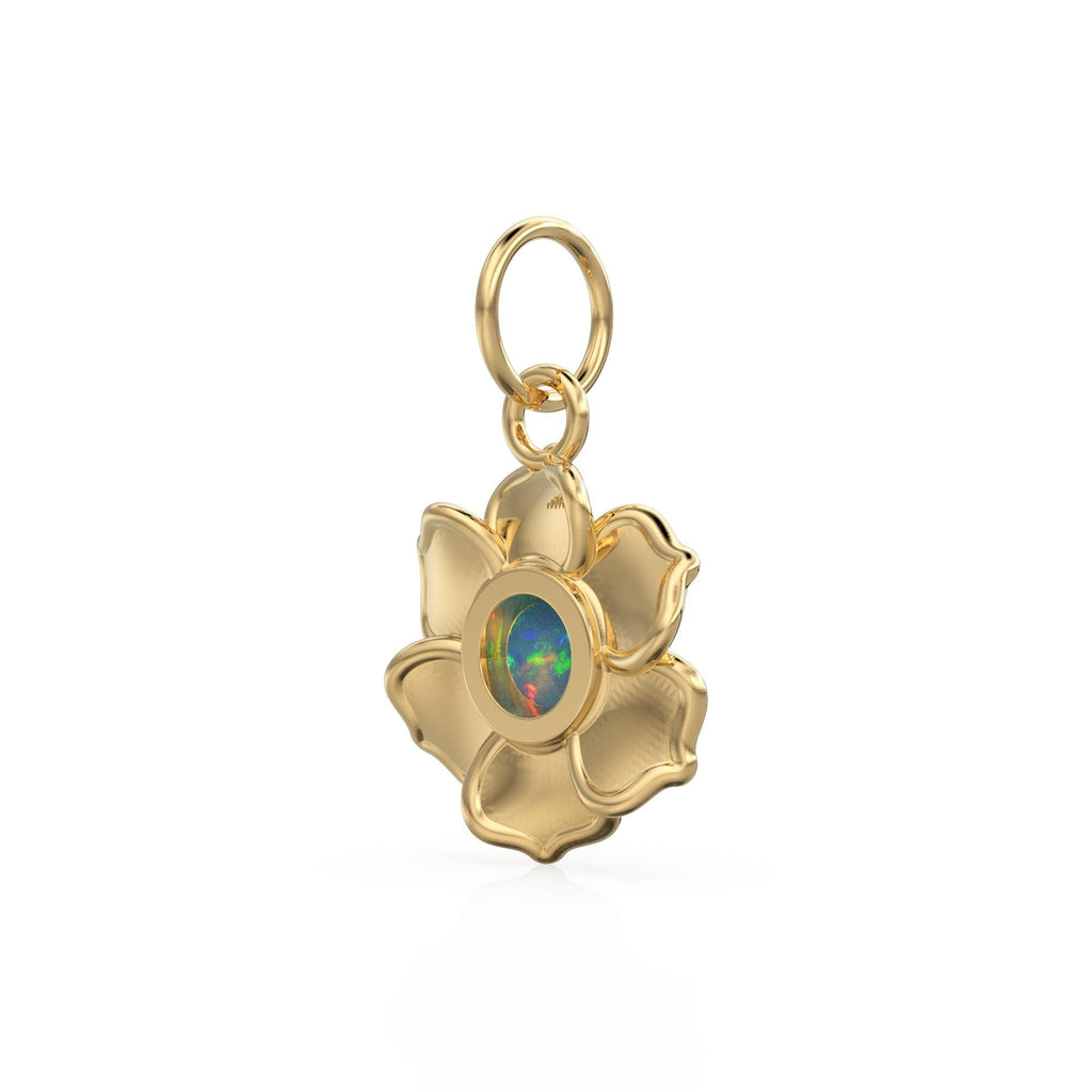 18k Gold Flower opal Charm Pendant / 5 mm Round Opal / 18k Gold Pendant / Opal Jewelry Multi Fire Opal, October Birthstone Necklace Pendant