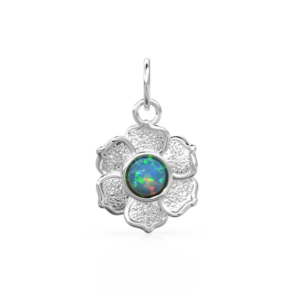 18k Gold Flower opal Charm Pendant / 5 mm Round Opal / 18k Gold Pendant / Opal Jewelry Multi Fire Opal, October Birthstone Necklace Pendant