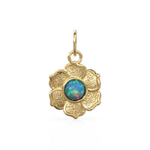 Load image into Gallery viewer, 18k Gold Flower opal Charm Pendant / 5 mm Round Opal / 18k Gold Pendant / Opal Jewelry Multi Fire Opal, October Birthstone Necklace Pendant