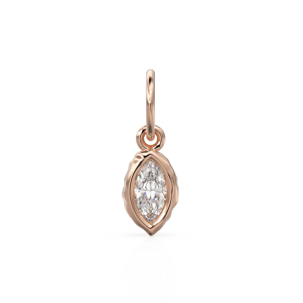 0.25ct Thick Bezel Diamond Marquise Cut Solid Gold Charm / White Gemstone Handmade Pendant / 14k April Birthstone Jewelry Making Finding