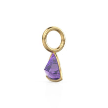 Load image into Gallery viewer, African Amethyst 5mm 14k Yellow Solid Gold Charm Pendant Bezel Jewelry Finding / September Birthstone / Trillion Cut Purple Gemstone