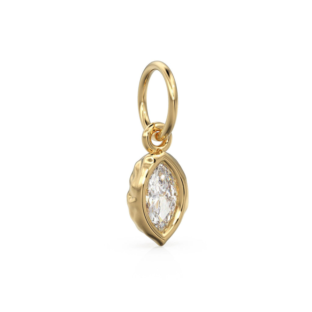 0.25ct Thick Bezel Diamond Marquise Cut Solid Gold Charm / White Gemstone Handmade Pendant / 14k April Birthstone Jewelry Making Finding
