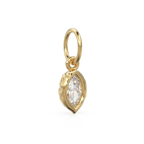 0.25ct Thick Bezel Diamond Marquise Cut Solid Gold Charm / White Gemstone Handmade Pendant / 14k April Birthstone Jewelry Making Finding