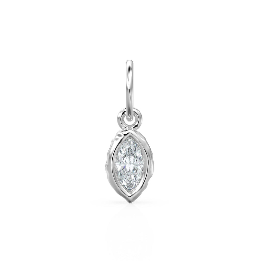 0.25ct Thick Bezel Diamond Marquise Cut Solid Gold Charm / White Gemstone Handmade Pendant / 14k April Birthstone Jewelry Making Finding
