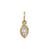 0.25ct Thick Bezel Diamond Marquise Cut Solid Gold Charm / White Gemstone Handmade Pendant / 14k April Birthstone Jewelry Making Finding