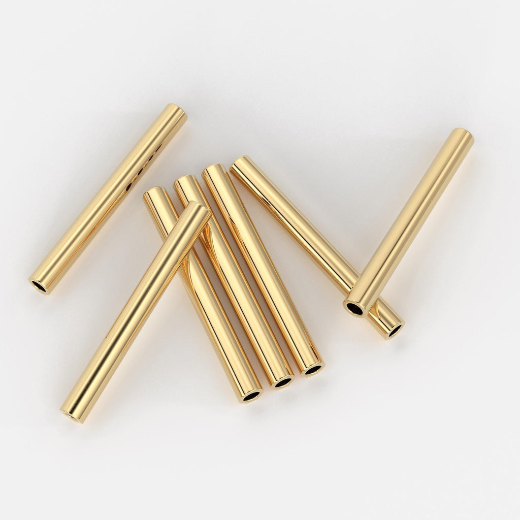 18k Solid Yellow Gold Tube Beads 11mm Smooth Spacer Beads for Jewelry Making – 5 Pieces Craft Supplies