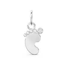 Load image into Gallery viewer, 18k Solid Gold Baby Footprint Charm Pendant with Diamond Accent – Newborn Keepsake Jewelry in Yellow, White & Rose Gold