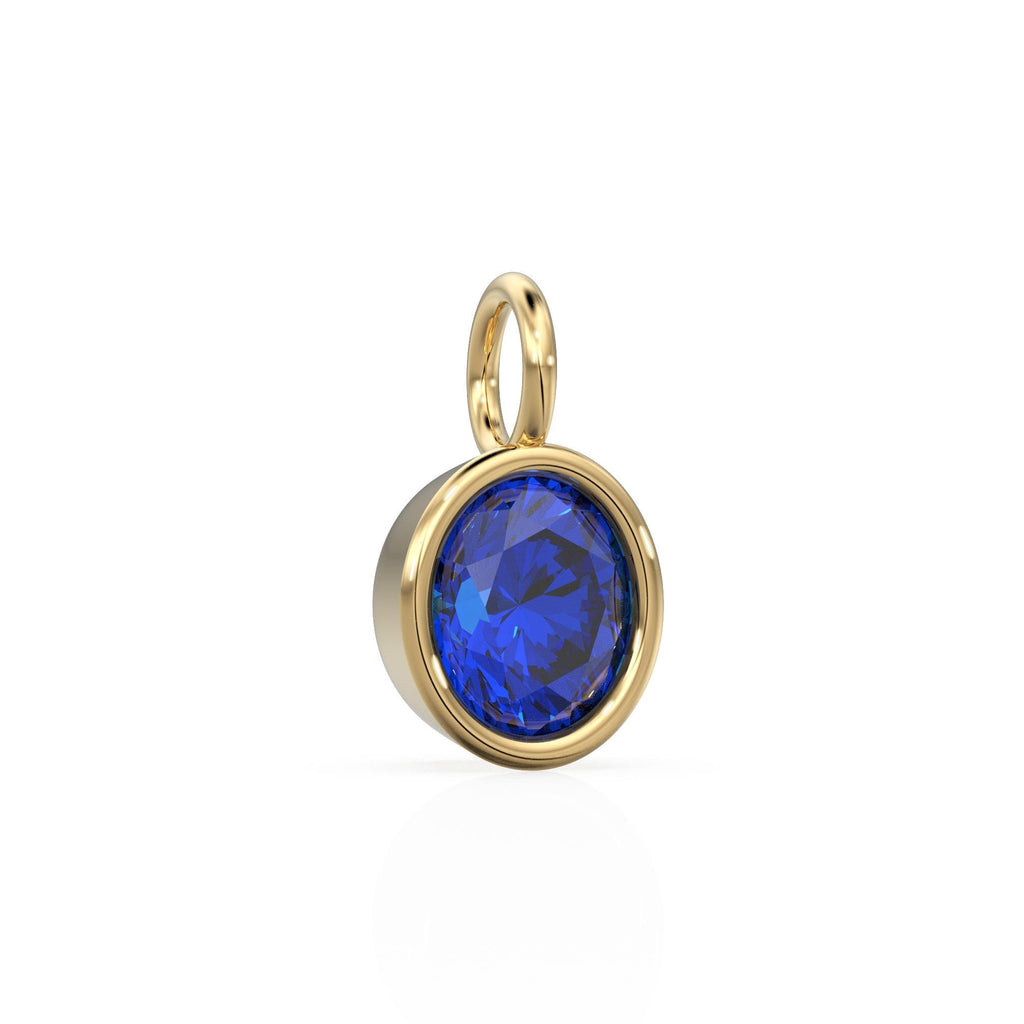 2ct Blue Sapphire Solid Gold Charm / Round Bezel Set September Birthstone / 14k Yellow Gold Blue Gem Pendant for Necklace or Bracelet