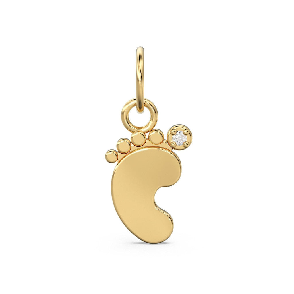 18k Solid Gold Baby Footprint Charm Pendant with Diamond Accent – Newborn Keepsake Jewelry in Yellow, White & Rose Gold