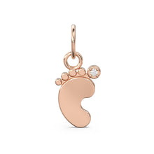 Load image into Gallery viewer, 18k Solid Gold Baby Footprint Charm Pendant with Diamond Accent – Newborn Keepsake Jewelry in Yellow, White & Rose Gold