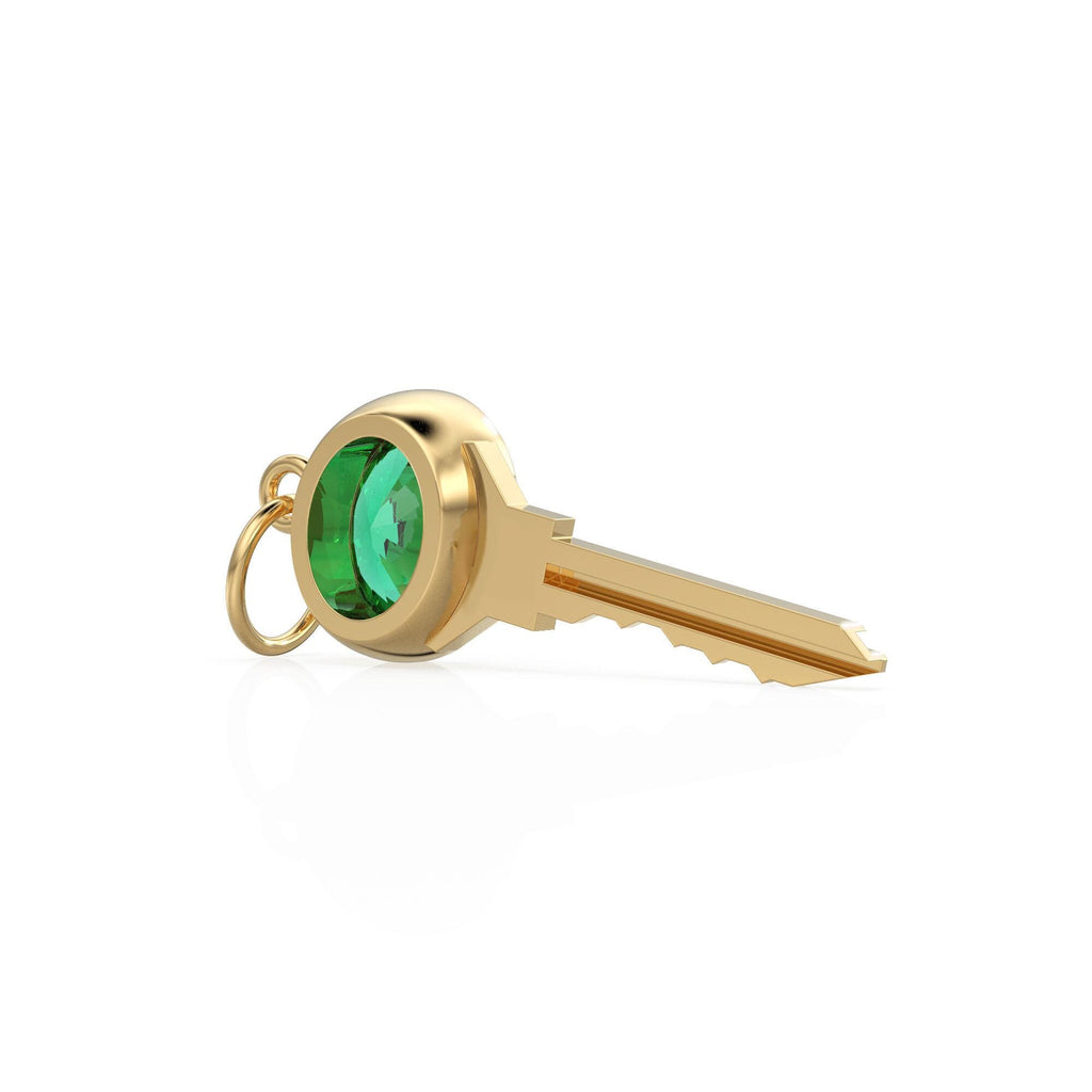 18K Solid Gold Key Charm Pendant with Natural Emerald, Key Charm, Luxury Symbolic Fine Jewelry Anniversary or Birthday Gift for her
