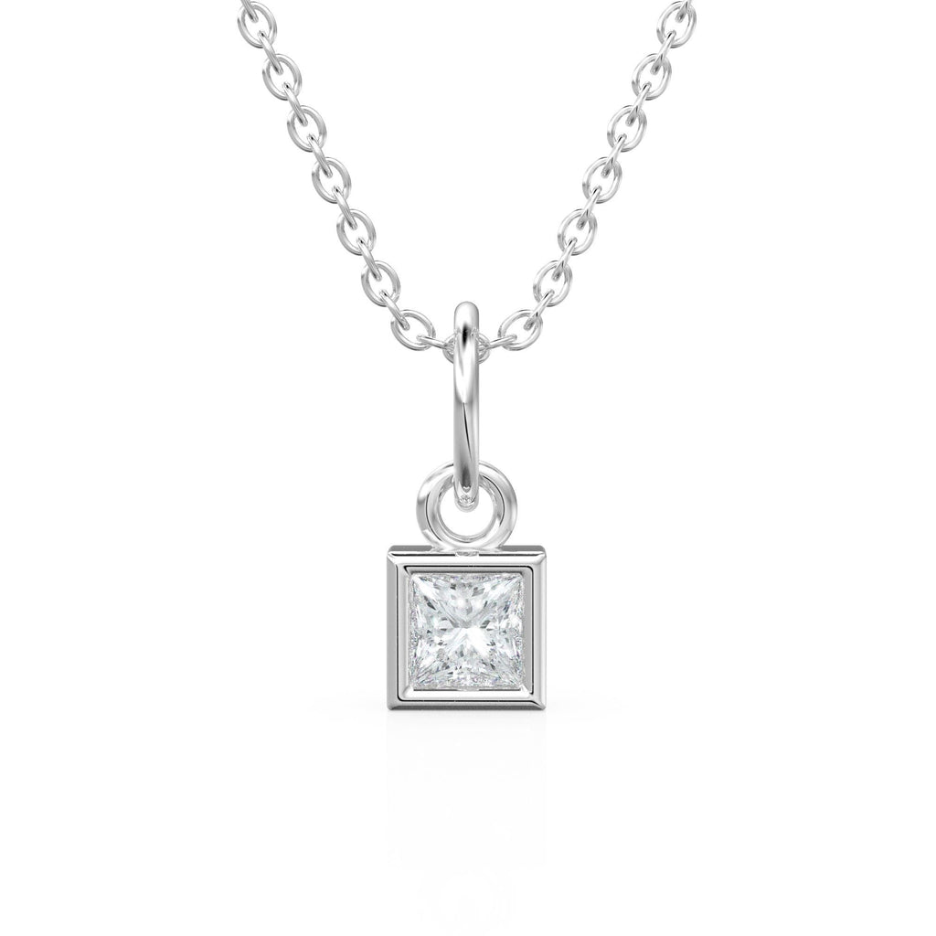 0.25ct Princess Cut Diamond 14K Solid Gold Necklace – Handmade Fine Jewelry Anniversary Gift for Her / Square April Birthstone Present