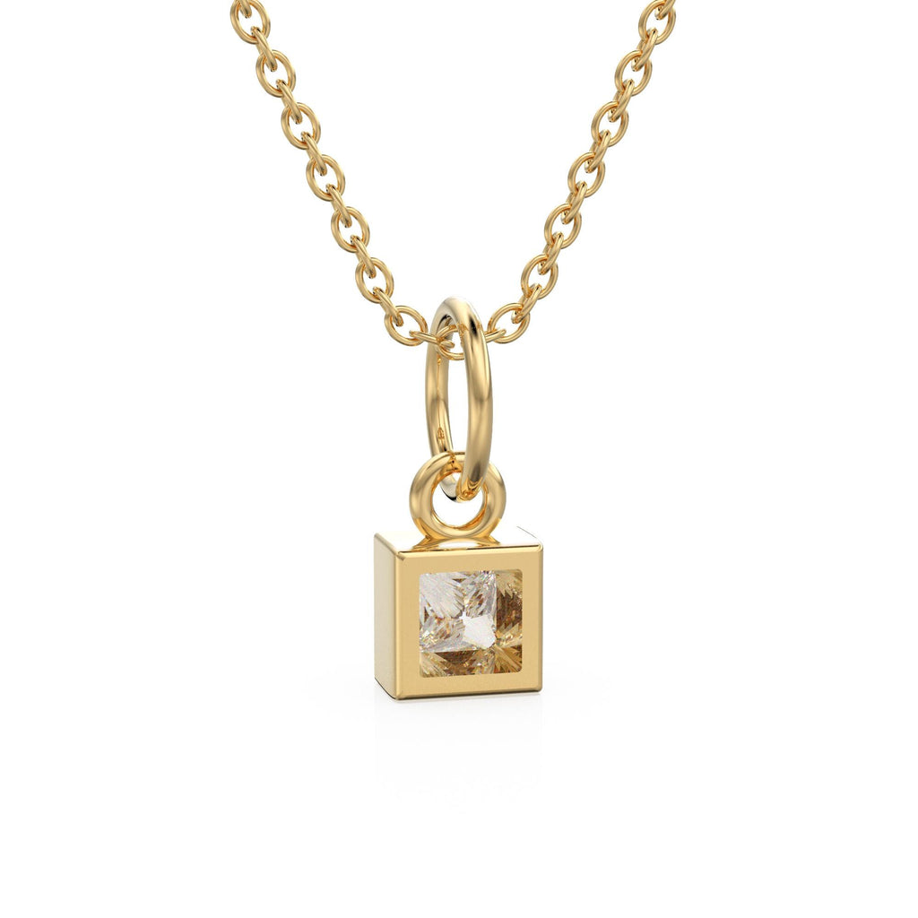 0.25ct Princess Cut Diamond 14K Solid Gold Necklace – Handmade Fine Jewelry Anniversary Gift for Her / Square April Birthstone Present