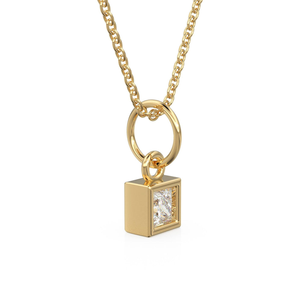 0.25ct Princess Cut Diamond 14K Solid Gold Necklace – Handmade Fine Jewelry Anniversary Gift for Her / Square April Birthstone Present
