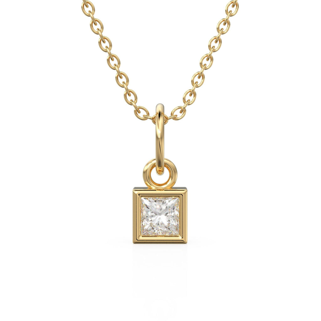 0.25ct Princess Cut Diamond 14K Solid Gold Necklace – Handmade Fine Jewelry Anniversary Gift for Her / Square April Birthstone Present
