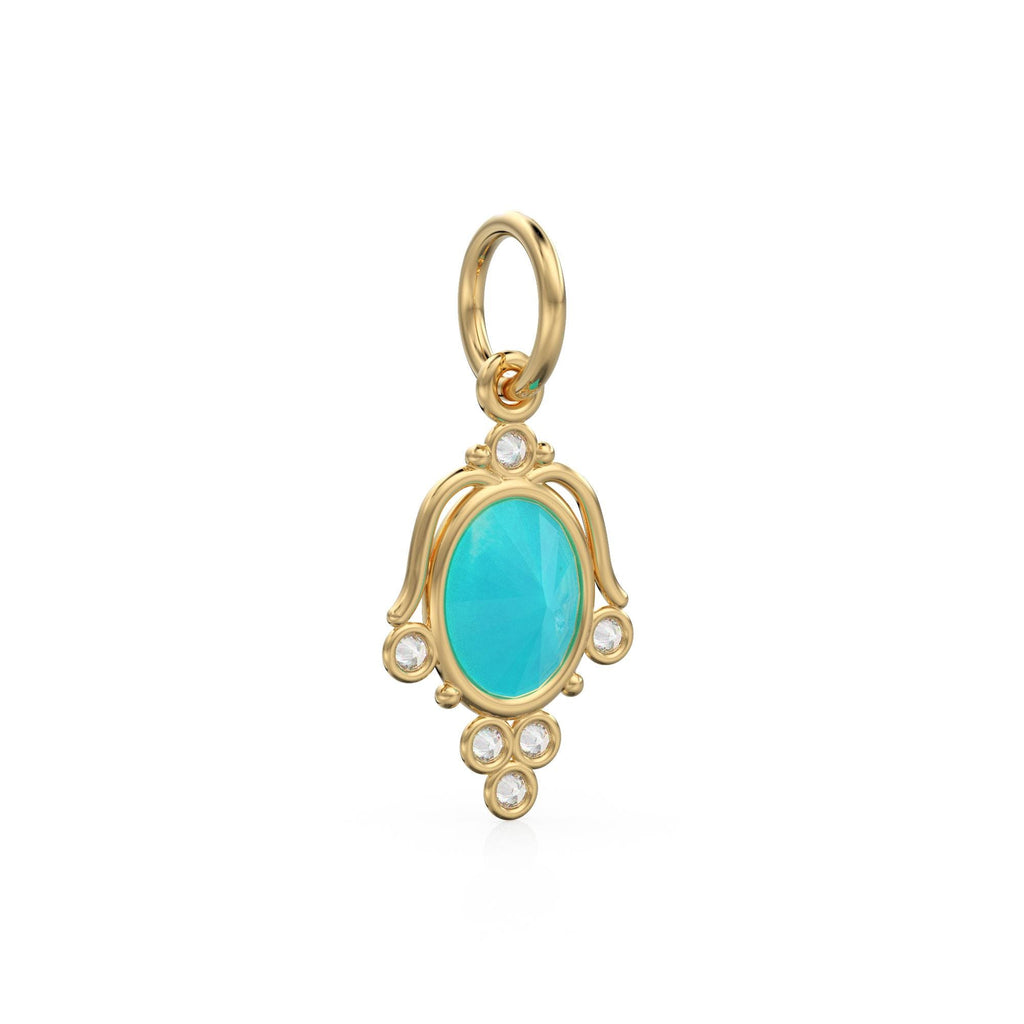 18k Gold Oval Turquoise with Diamond Pendant Necklace, 14K Turquoise Jewelry, Dainty Delicate Handmade Charm Pendant, December Birthstone