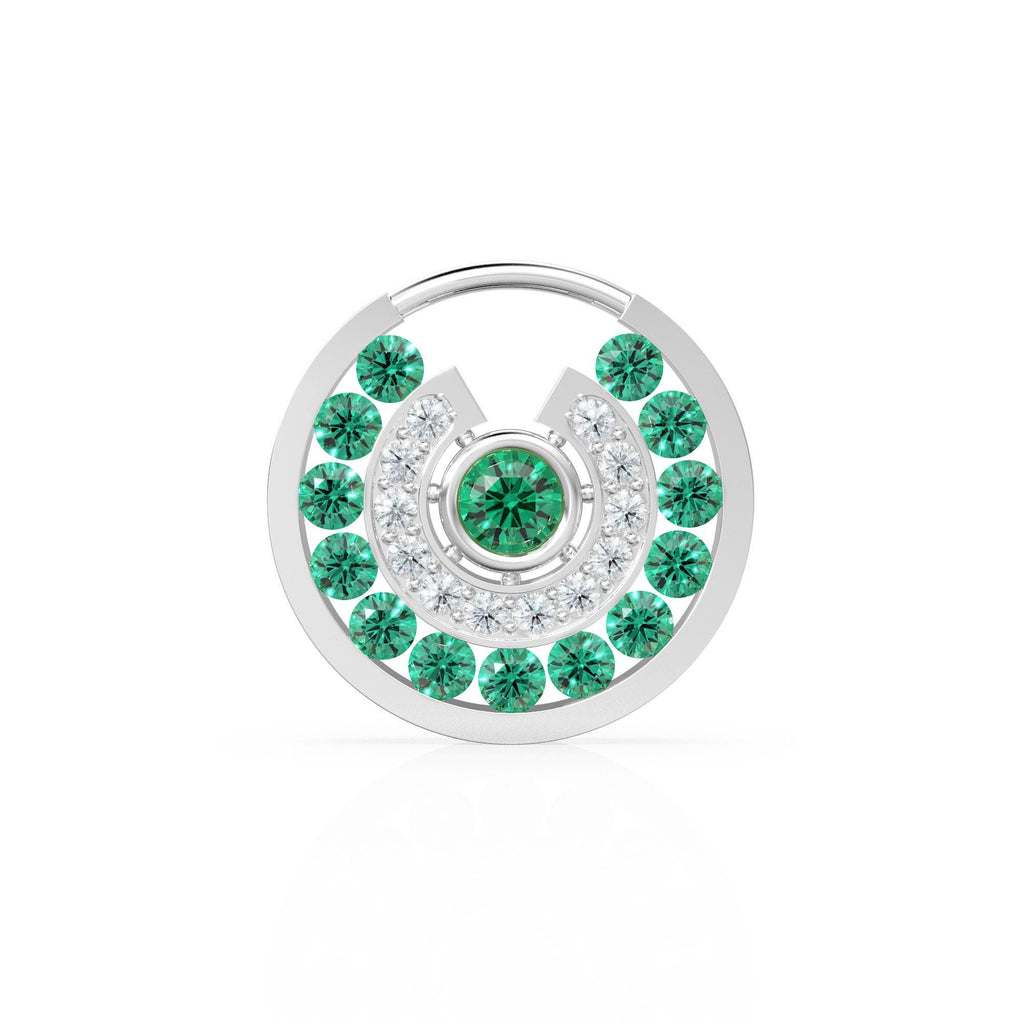 14K Solid Gold Emerald and Diamond Circle Pendant – Luxury Green Gemstone Hoop Cahrm for Necklace or Earring, May Birthstone Jewelry