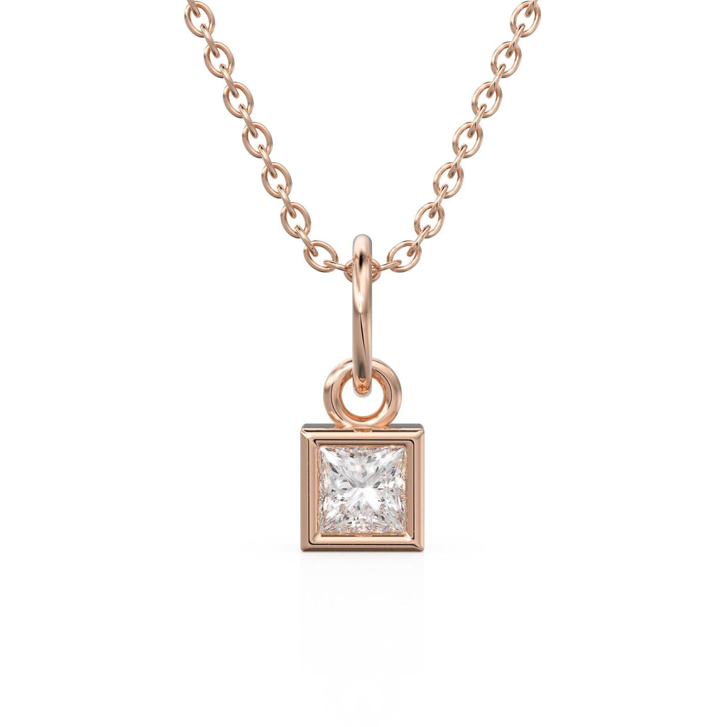0.25ct Princess Cut Diamond 14K Solid Gold Necklace – Handmade Fine Jewelry Anniversary Gift for Her / Square April Birthstone Present