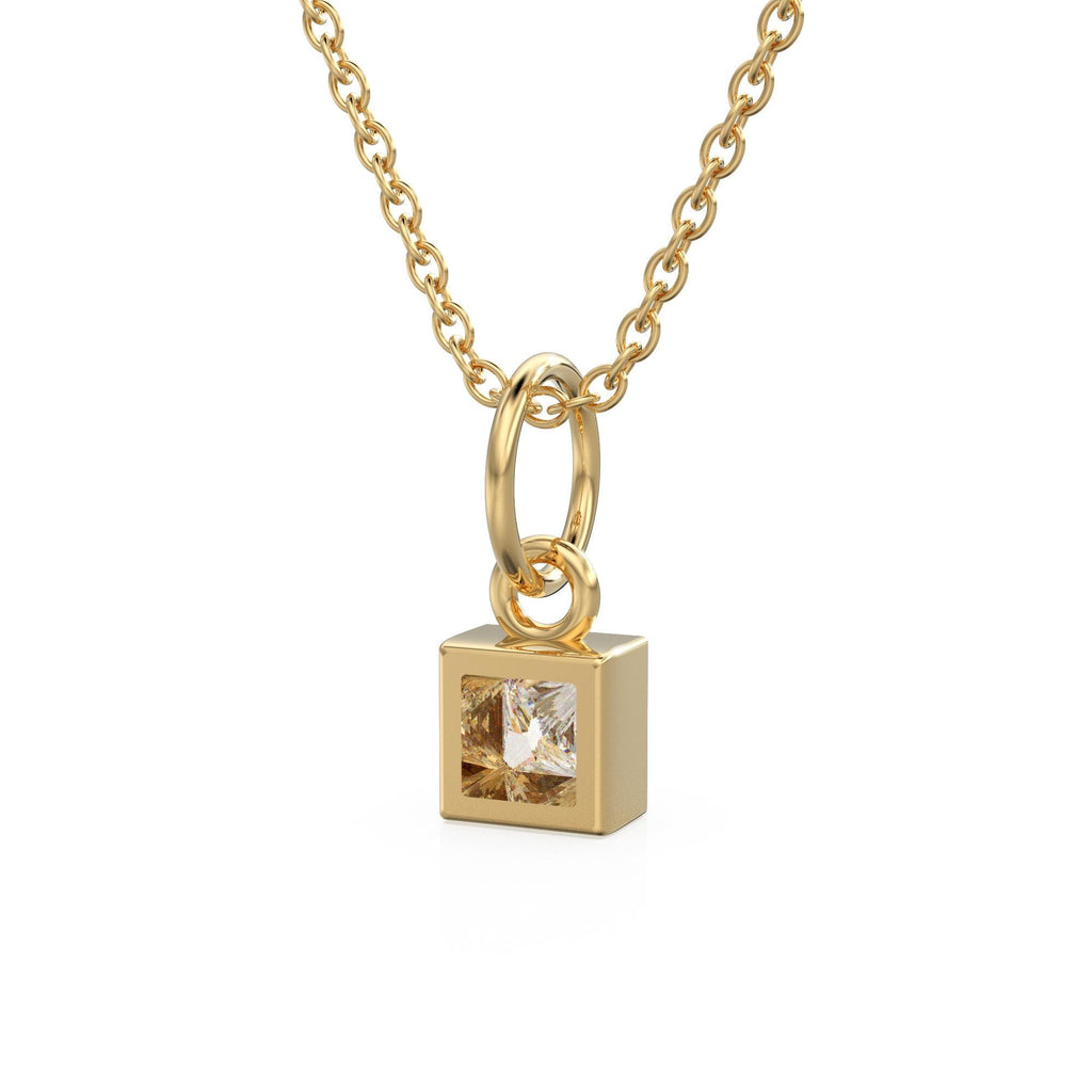 0.25ct Princess Cut Diamond 14K Solid Gold Necklace – Handmade Fine Jewelry Anniversary Gift for Her / Square April Birthstone Present