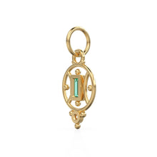 Load image into Gallery viewer, 18k Emerald Baguette Gold Pendant / 14k Yellow Solid Gold Charm / Antique Tribal Handmade May Birthstone Gift for her / Diamond Gold Amulet